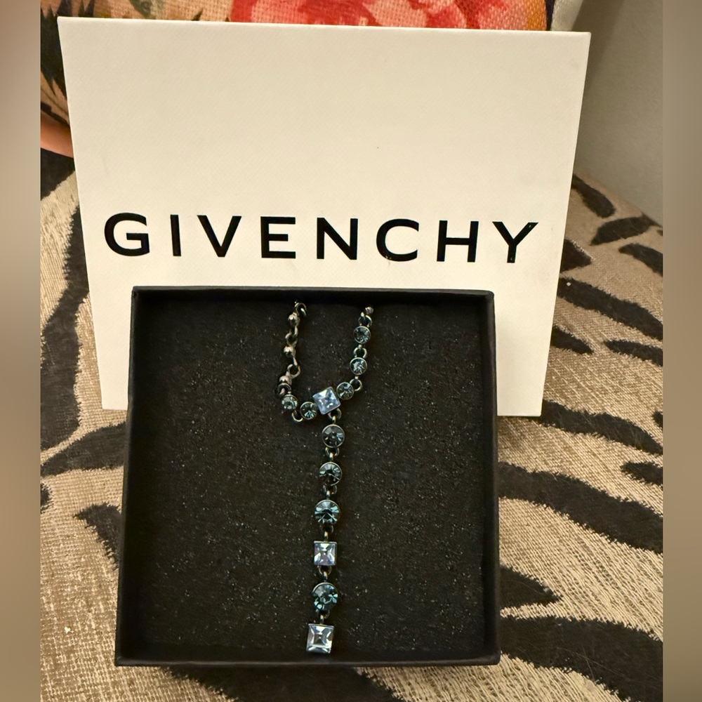 Givenchy Blue and Gunmetal Rare Stamped Necklace